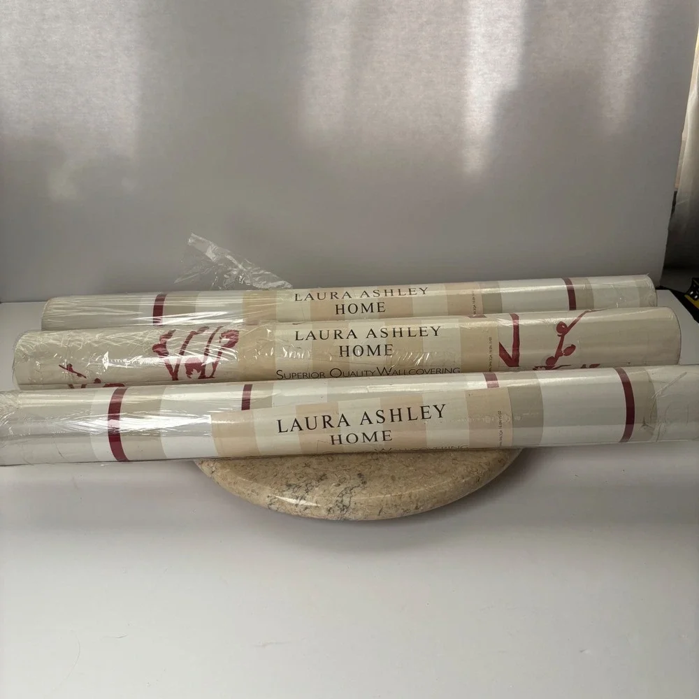 Laura Ashley Home Eaton Pussywillow Stripe Cranberry Wallpaper 3 Rolls Wallpaper